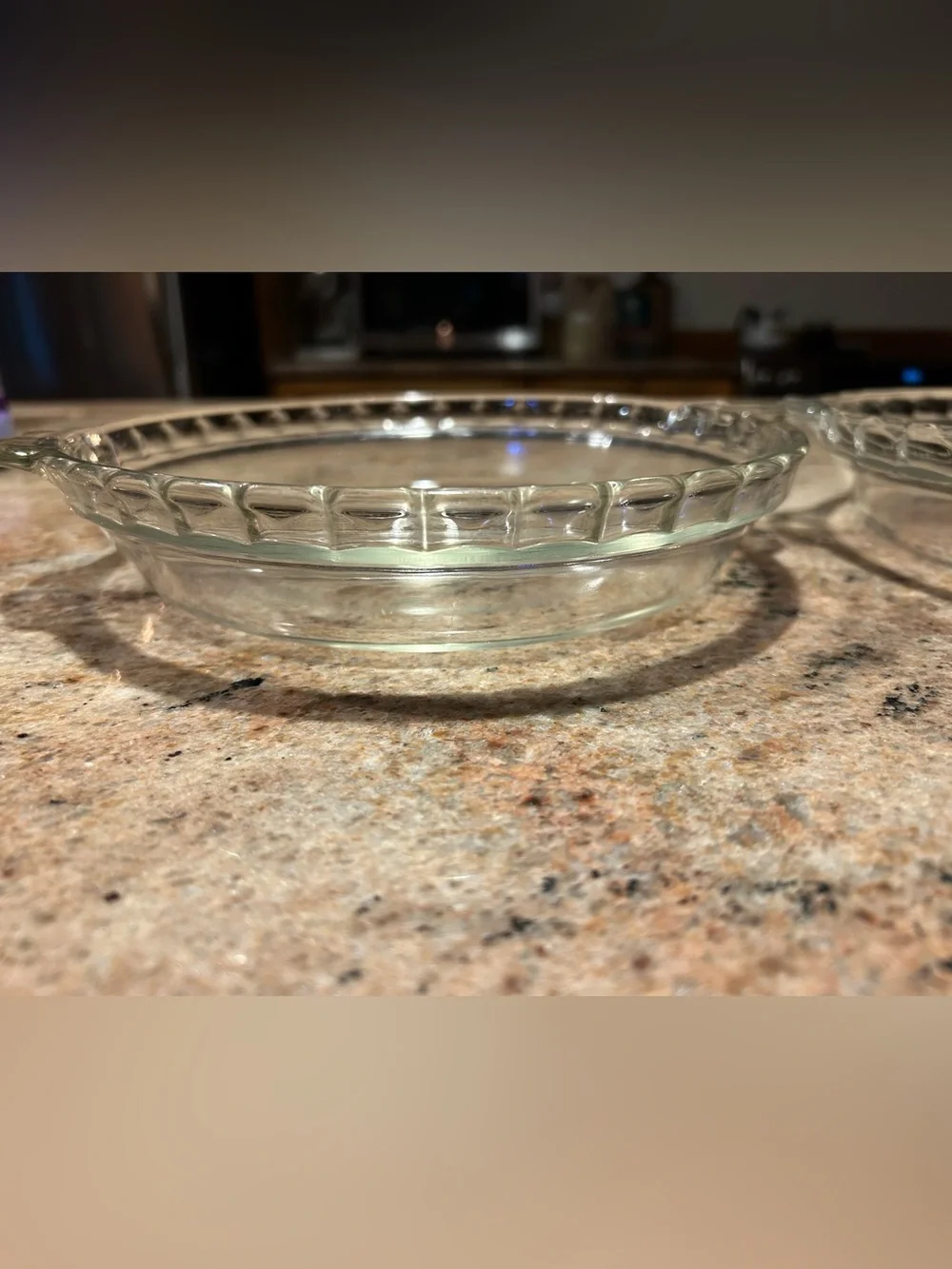 Pyrex TRADE MARK #228 Fluted Edge Clear Glass 9” Set of 2 Vintage Pie Dish Set